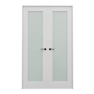 48 in. x 80 in. Universal Handed 1-Lite Frosted Glass White Solid Core MDF Double Prehung French Door with Assemble Jamb