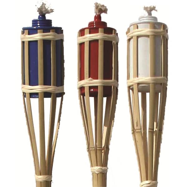 Unbranded 4 ft. Red/White/Blue Bamboo Torch (6-Pack)