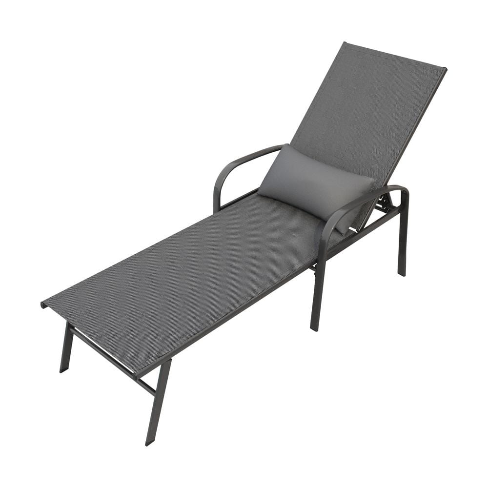 Tenleaf Gray 1-piece Metal Outdoor Chaise Lounge With Pillow And 