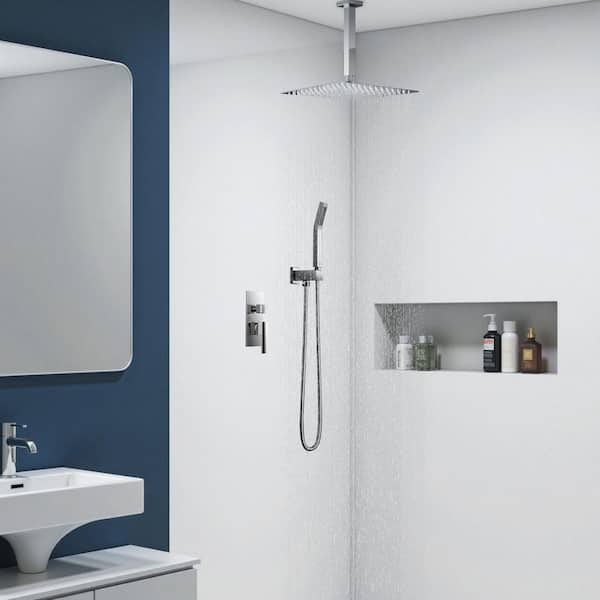 12 in. 2-Jet High-Pressure Rainfall Shower System w/Combo Set Wall Mount Handheld Shower Head in Chrome (Valve Included)