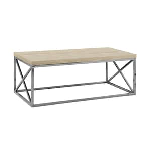 44 in. Natural/Chrome Large Rectangle Wood Coffee Table