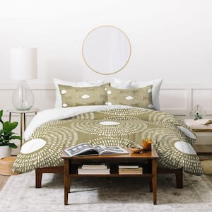 100% Cotton Green Camilla Foss Circles in Olive II Queen Duvet Cover