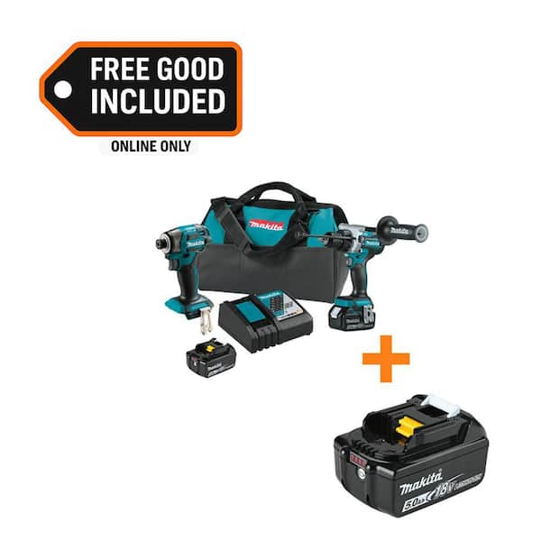 18-Volt LXT Lithium-ion Brushless Cordless 2-piece Combo Kit 5. 0Ah with bonus 18V LXT Lithium-Ion Battery Pack 5. 0Ah