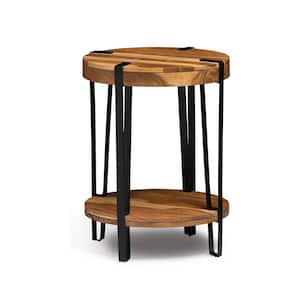 Ryegate Brown and Black Natural Wood with Metal Round End Table