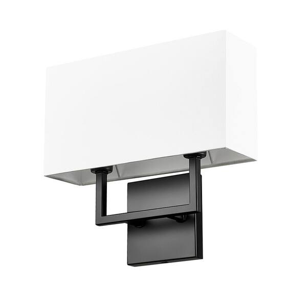 Unbranded - Saxon 12 inch Matte Black 2 Light Wall Sconce with White Fabric Shade