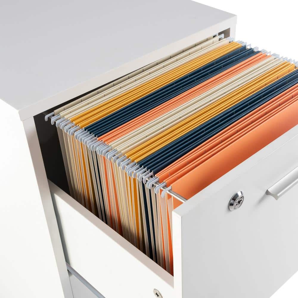 White Mobile 2-Drawer Lockable File Cabinet with Wheels