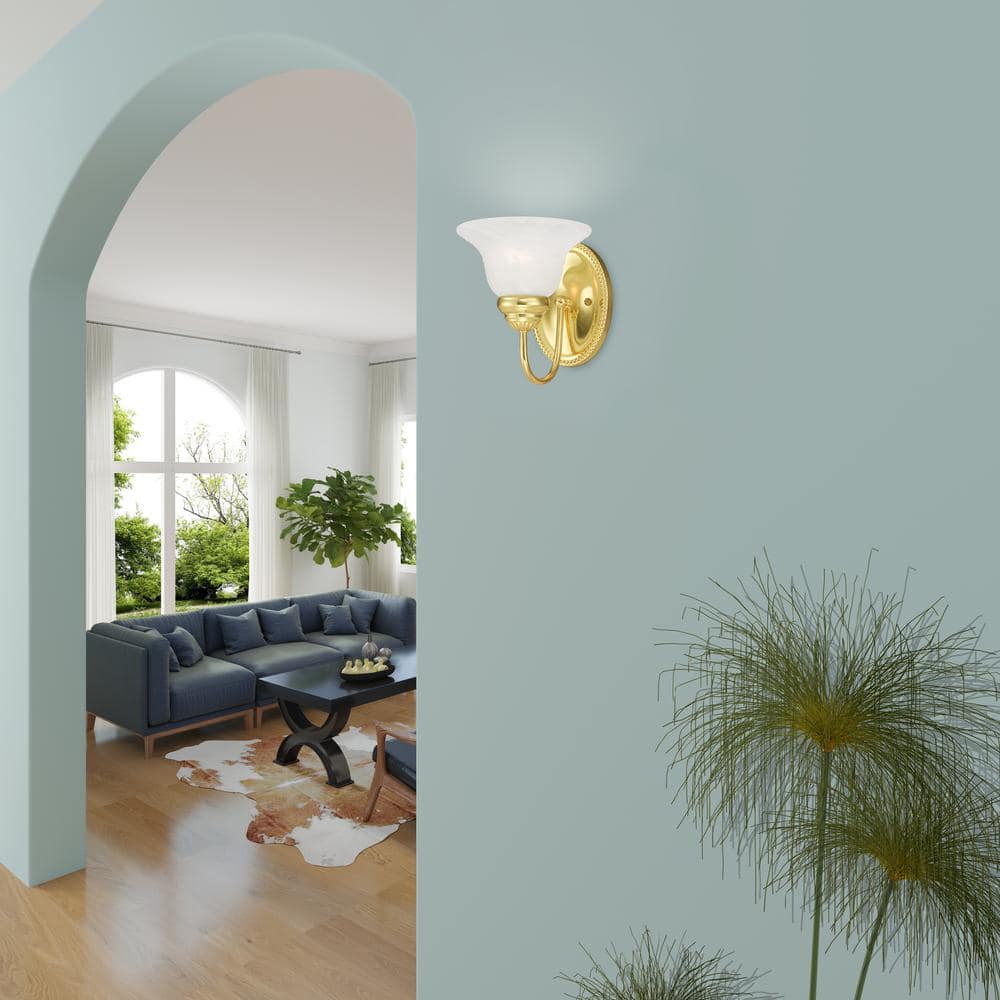 Edgemont Polished Brass 1-Light Outdoor Wall Sconce with White Alabaster Glass