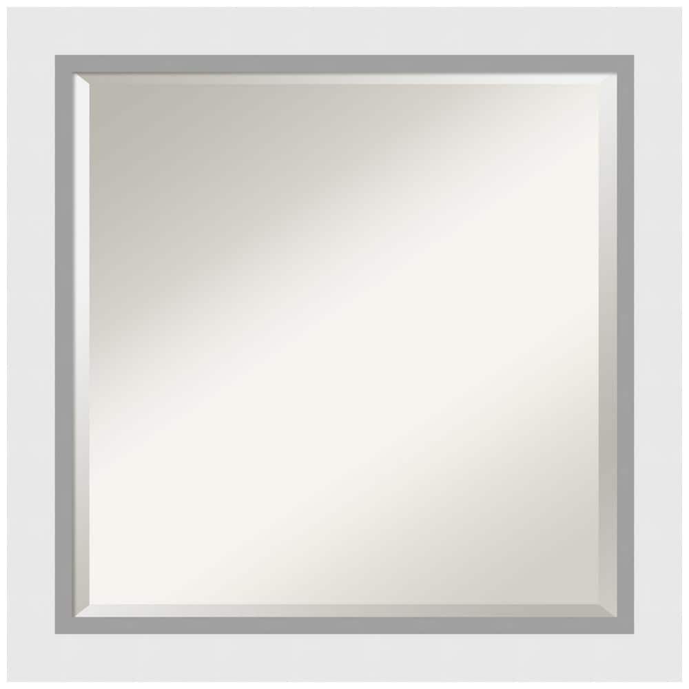 Medium Square Satin White Contemporary Mirror (24 in. H x 24 in. W)