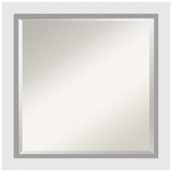 Amanti Art Medium Square Satin White Contemporary Mirror (24 in. H x 24 in. W)