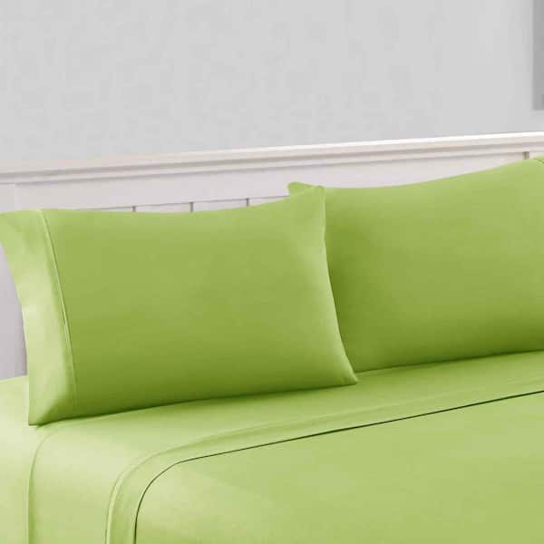 THE URBAN PORT Bezons 4-Piece Green Crochet Lace King Size Microfiber Sheet Set with 1800 Thread Count