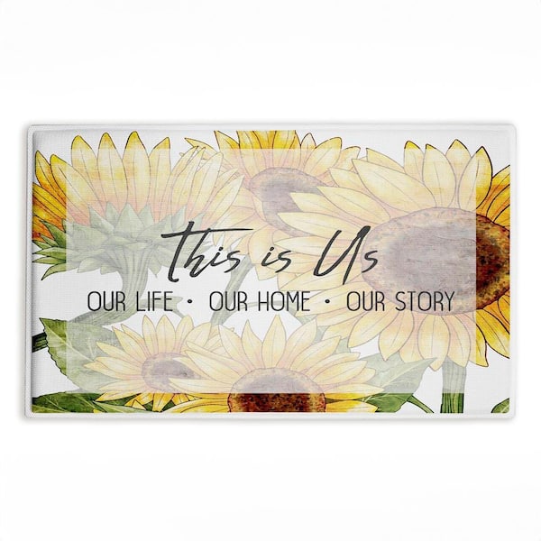 This Is Us Sunflower Sentiment 18 in. x 30 in. Yellow Floral Polyester Blend Rectangle Bath Mat
