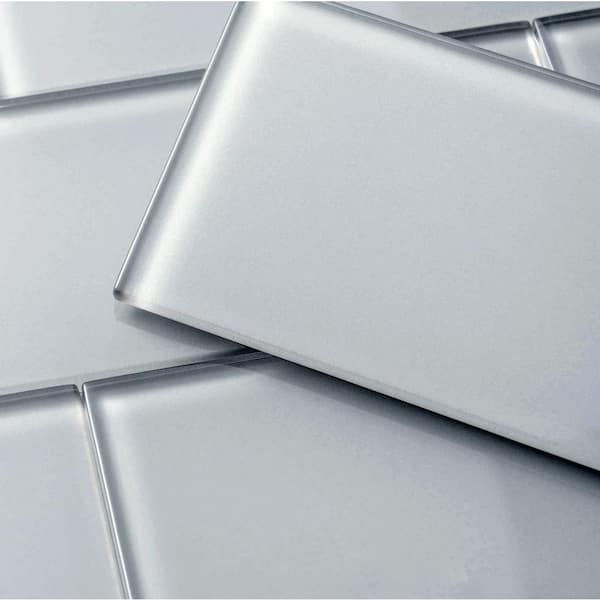 Giorbello (Sample) True Gray 3-in x 9-in Glossy Glass Subway Wall Tile