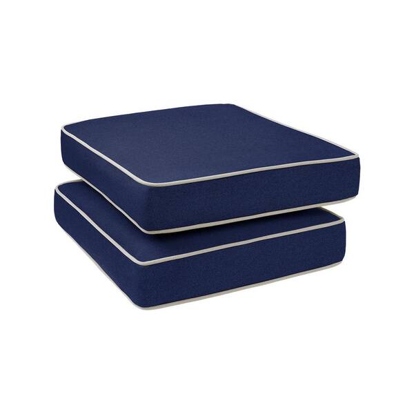 HAVEN WAY 23 in. x 19 in. 1Piece Universal Outdoor Ottoman Cushion in Navy With Linen Piping (2
