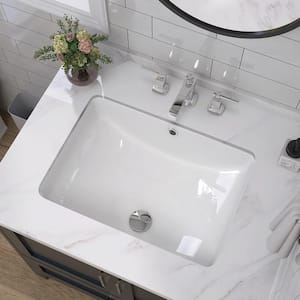 21 in . L Rectangular Bathroom Sink in White Ceramic Undermount Sink for Bathroom with Overflow Vessel Sink Undermount