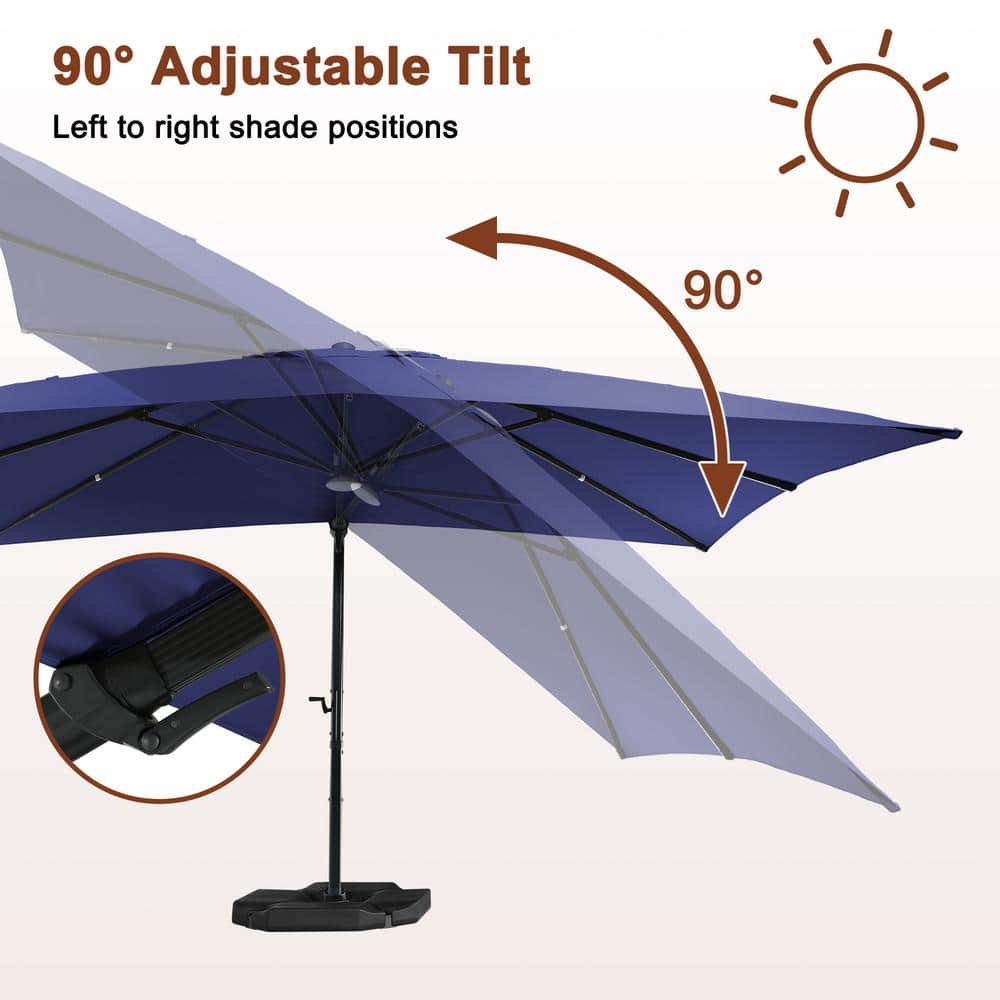 10 ft. Navy Blue Aluminum Cantilever Patio Umbrella with LED Light