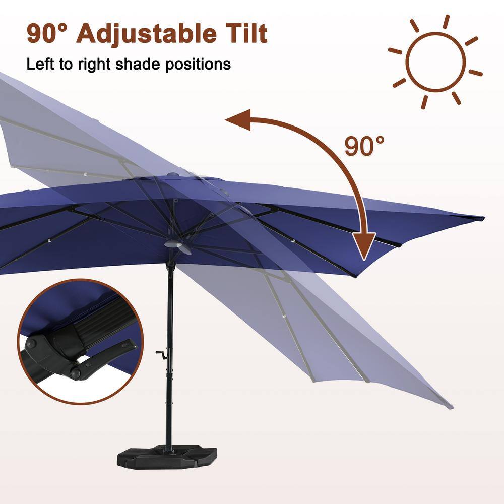 10ft Navy Blue Aluminum Cantilever Patio Umbrella with LED Lights