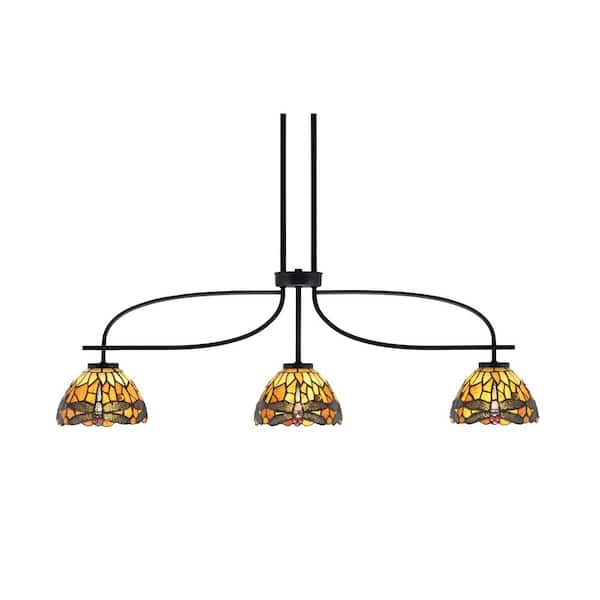 Unbranded Olympia 3-Light Matte Black Billiard Light with 7 in. Lynx Art Glass Shades, no blulbs included