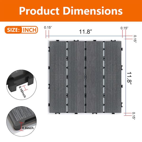 Angel Sar 12 in. x 12 in. x 0.8 in. 6 Pcs White Black Composite Patio Deck Tiles, DIY Wood Plastic Interlocking Decking Tiles