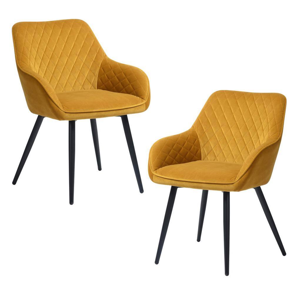 Homy Casa Rabiot Yellow Velvet Upholstery Arm Dining Chairs (Set of 2 ...
