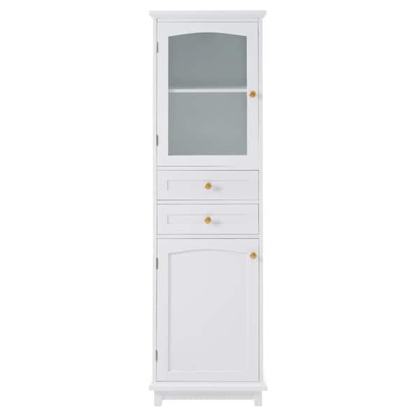 17 in. W x 14 in. D x 62.99 in. H White Tall Ready to Assemble Bath Storage Cabinet with Glass Door, Drawers and Shelf