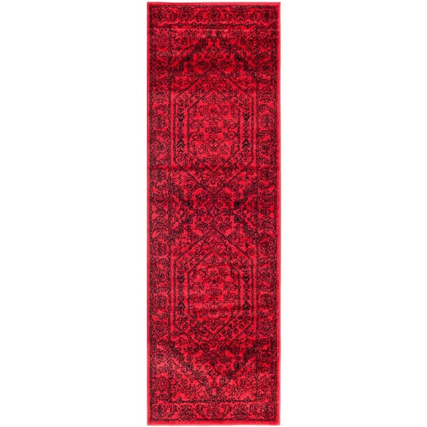 Adirondack Red/Black 3 ft. x 10 ft. Border Medallion Runner Rug