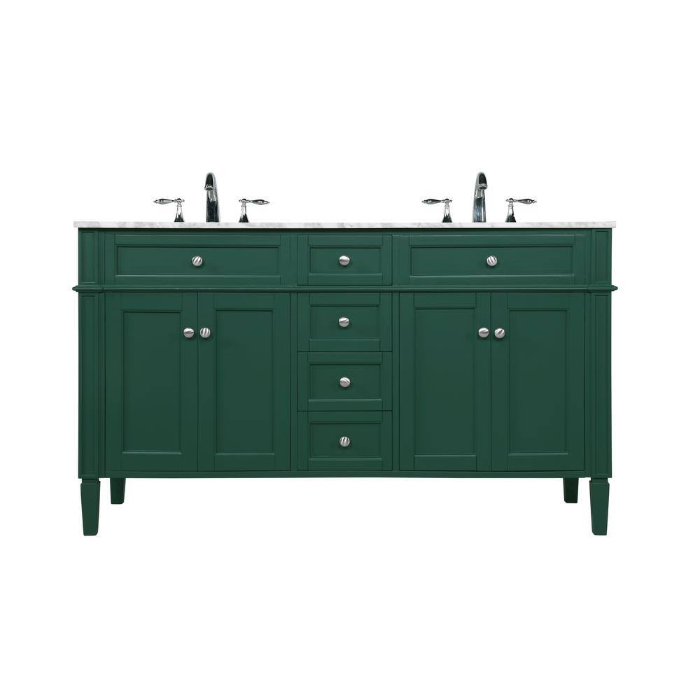 Timeless Home 60 in. W Double Bath Vanity in Green with Marble Vanity Top i