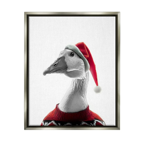 Stupell Industries Duck in Santa Hat by Annalisa Latella 1-Piece Floater Frame Graphic Print Animal Poster Art Print 31 in. x 25 in.