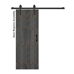 Mid-Century New Style 30 in. x 84 in. Carbon Gray Finished Solid Wood Sliding Barn Door with Hardware Kit