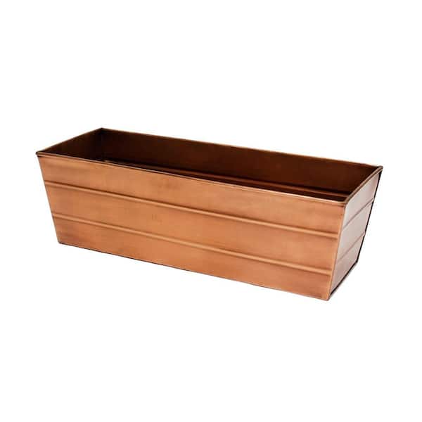 Medium Galvanized Steel Flower Box Planter, 24 Inch Wide, Copper Plated