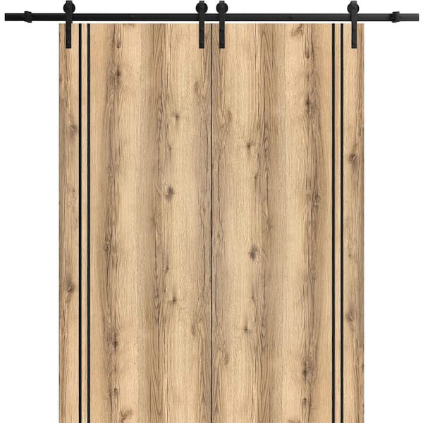 Sartodoors 24 in. x 80 in. 2 Panel Oak Solid Wood with Honeycomb Sliding Barn Door with Hardware Kit