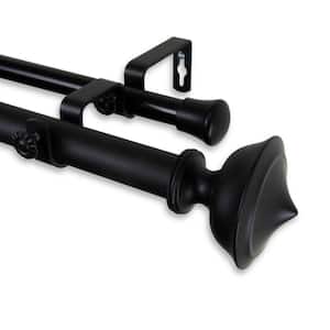 28 in. - 48 in. Telescoping 1 in. Double Curtain Rod Kit in Black with Leopold Finial