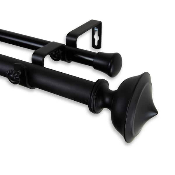 Rod Desyne 66 in. - 120 in. Telescoping 1 in. Double Curtain Rod Kit in Black with Leopold Finial