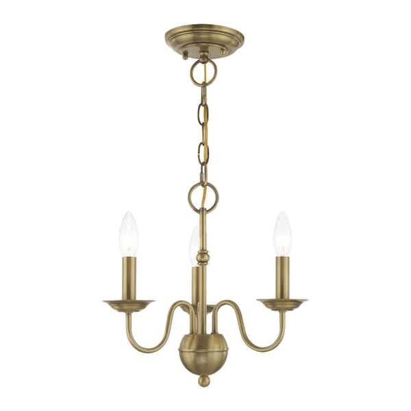 Livex Lighting Windsor 3 Light Antique Brass Mini Chandelier