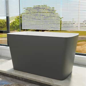 47 in. Acrylic Rectangular Double Slipper Flatbottom Freestanding Bathtub Soaking Bathtub Not Whirlpool SPA Tub in Gray