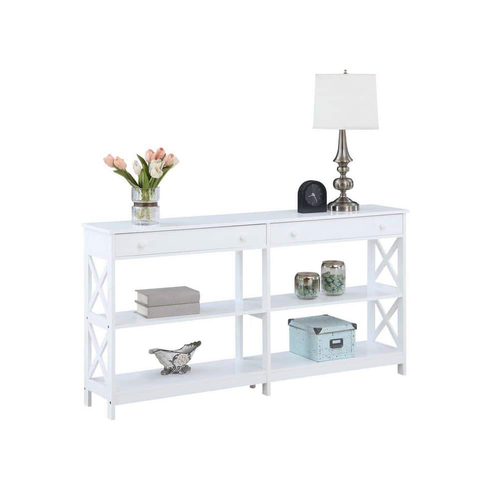Oxford White 60" Console Table with Storage Shelves and Drawers
