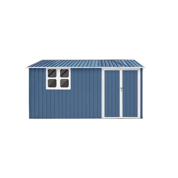 JimsMaison 12 ft. W x 10 ft. D White Blue Metal Shed with Window (120 sq. ft.)