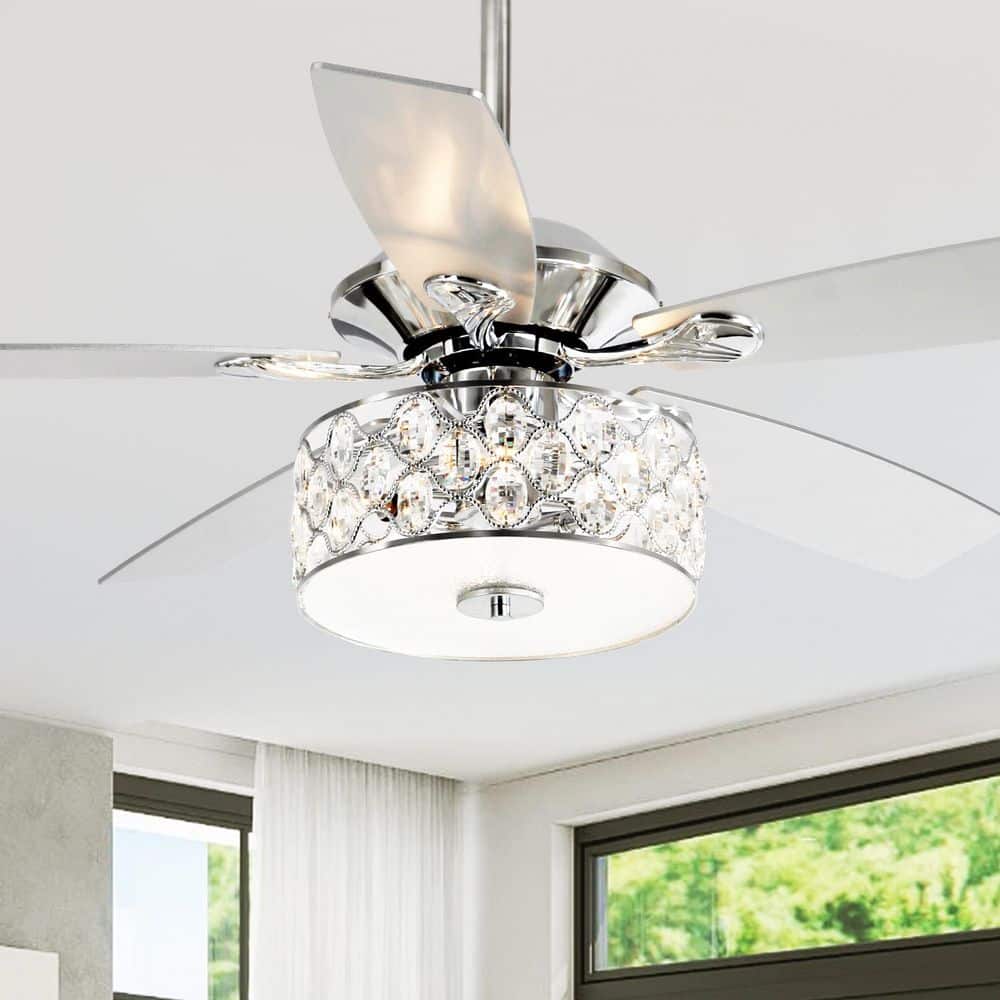 matrix decor 52 in. Indoor Chrome Crystal Chandelier Ceiling Fan with Light and Remote Control MD-F6217110V