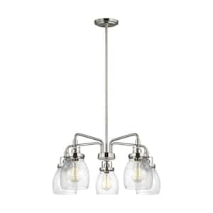 Belton 5-Light Brushed Nickel Chandelier with Clear Seeded Glass Shades