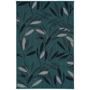 Pianta Collection Teal 1'11" x 3'7" Rectangle Residential Indoor-Outdoor Throw Rug