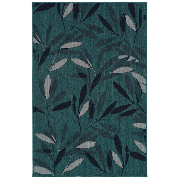 Kaleen Pianta Collection Teal 5'3" x 7'6" Rectangle Residential Indoor-Outdoor Area Rug