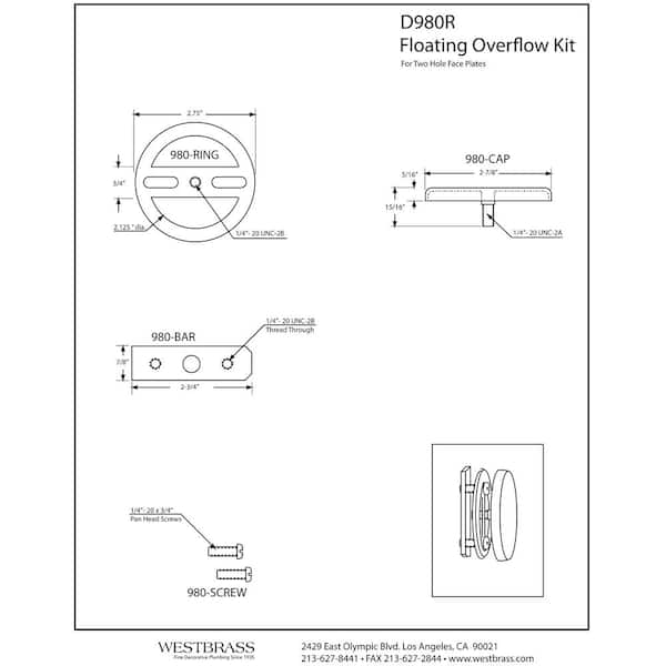 Details about   Westbrass D328-01 One Hole Tub Overflow Faceplate with Screw Polished Brass 