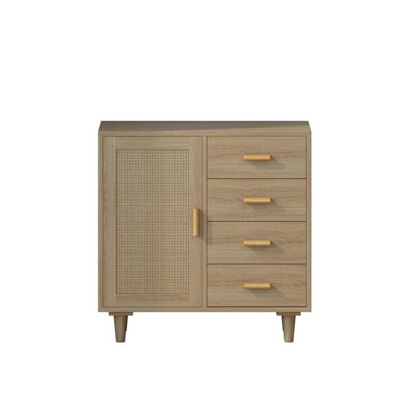 WarmieHomy 14.96 in. W x 31.5 in. D x 31.5 in. H in Natural Drawers Kitchen Cabinet with Rattan Decorative Doors Assembly Required