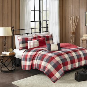 Pioneer 6-Piece Red Microfiber King/Cal King Quilt Set