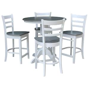 36 in. 5-Piece Heather Gray and White Round Gathering Height Table with 4-Counter Height Stools