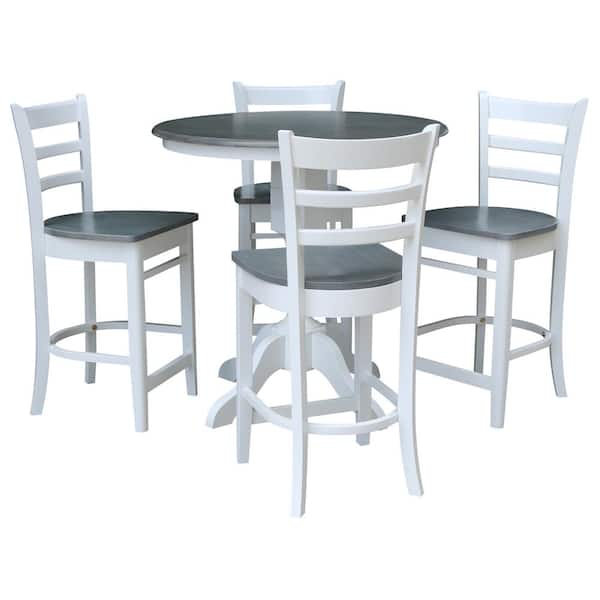 International Concepts 36 in. 5-Piece Heather Gray and White Round Gathering Height Table with 4-Counter Height Stools
