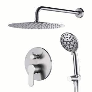 8-Spray 12 in. Dual Wall Mount Dual Round Fixed Shower Head and Handheld Shower Head 1.8 GPM in Brushed Nickel