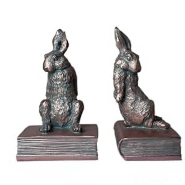 Decorative Bronze Rabbit Bookends, Heavy Duty Resin Book Stopper for Shelves