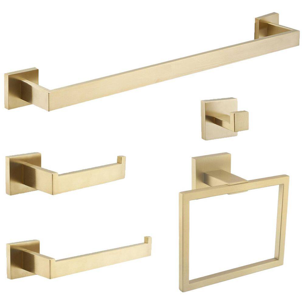 Bath Hardware Set 5-Piece Towel Bar, Toilet Paper Holder Towel Ring Towel Hook Bathroom Accessories Set in Brushed Gold price history on PriceWatchPro