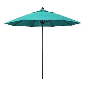 9 ft. Black Aluminum Commercial Market Patio Umbrella with Fiberglass Ribs and Push Lift in Aruba Sunbrella