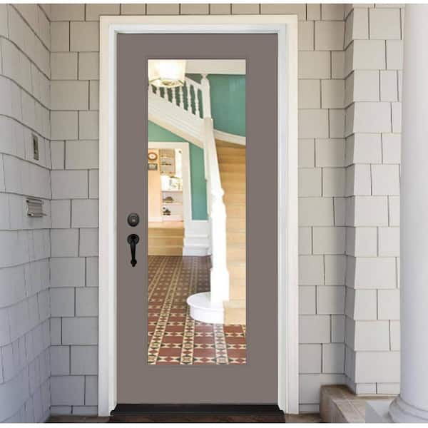 Legacy 30 in. x 80 in. Full-Lite Clear Glass RHIS Kindling Finish Fiberglass Prehung Front Door